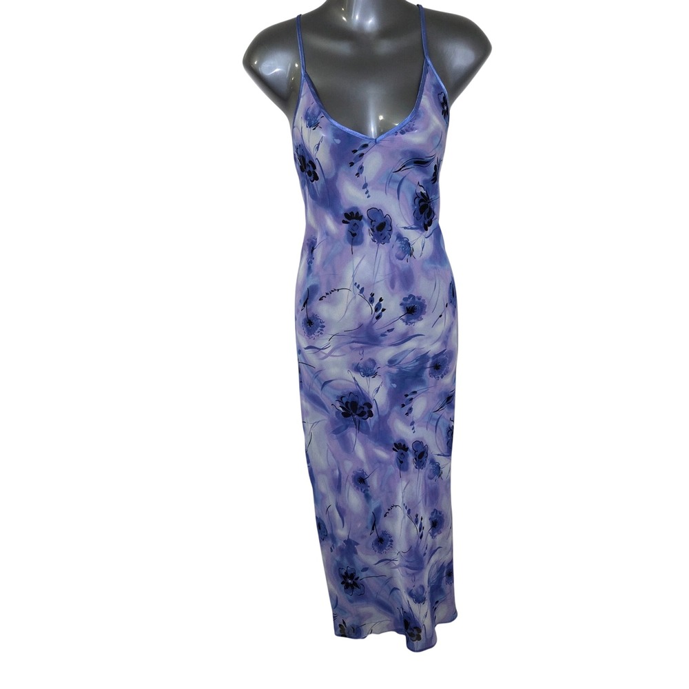 Bali Studio Collection Women's L Blue Purple Floral Mesh Maxi Slip Dress Y2K